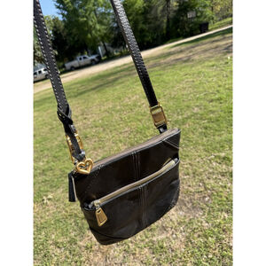 Brighton E867676 Black Leather Crossbody Handbag Purse Bag Gold Hardware